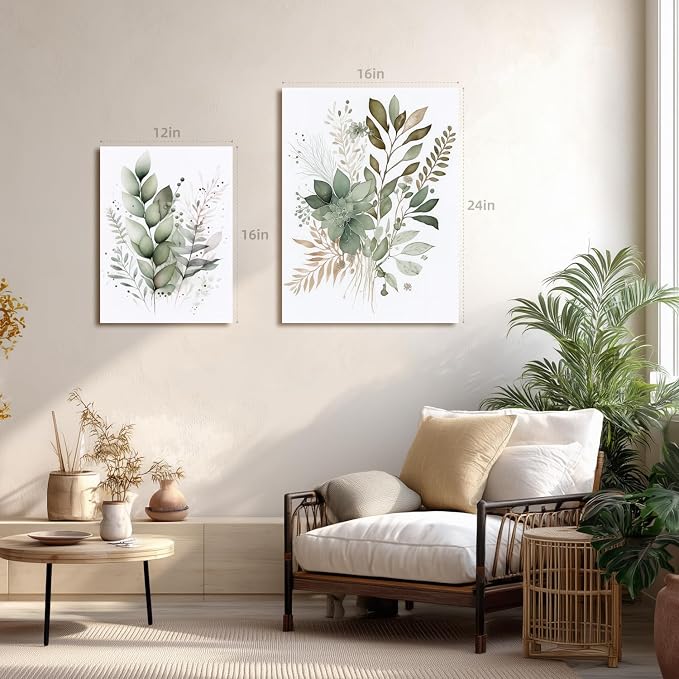 LLEEMPI Framed Sage Green Wall Art Set of 3, Modern Watercolor Botanical Wall - Image 4