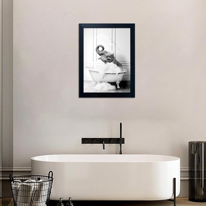 Framed Bathroom Wall Decor Elephant in Bathtub Pictures Wall Art Black and - Image 9