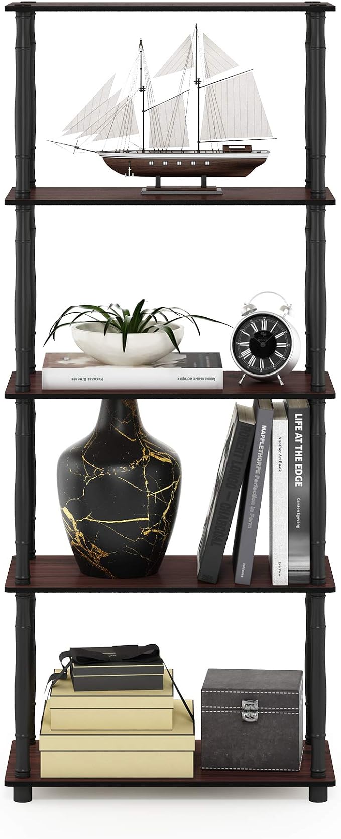 Furinno TURN-S-TUBE Storage Shelves, 5-Tier Book Shelf, Corner Shelf, Toolless - Image 4