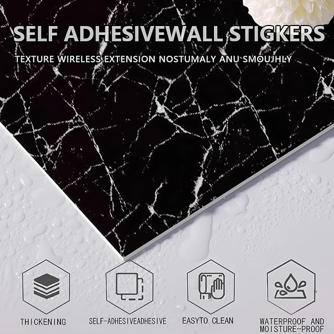 10pcs Peel and Stick Tile Shower Waterproof Marble Tiles Wall Panels, - Image 5