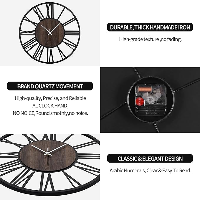 Large Wall Clock for Living Room Decor, 24 Inch Non Ticking Silent, Battery - Image 6
