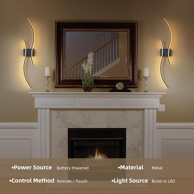 Battery Operated Wall Sconces Set of 2, Dimmable Modern LED Rechargeable Wall - Image 7