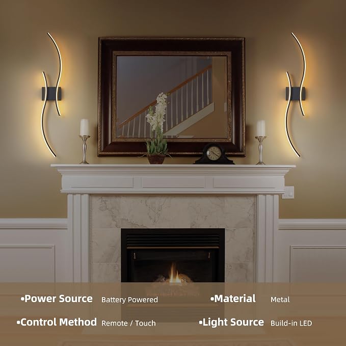 Battery Operated Wall Sconce Set of 2, Dimmable Modern LED Rechargeable Wall - Image 7