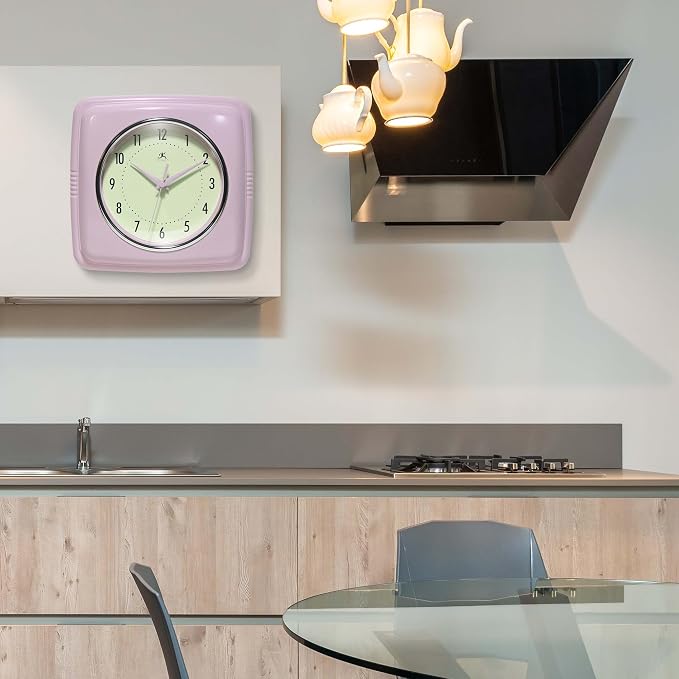 Infinity Instruments Square Retro Wall Clock, Pastel Pink - Image 4