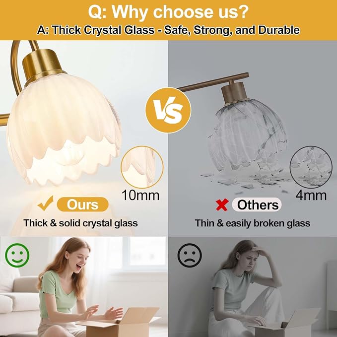Bathroom Light Fixtures, 2-Light Gold Vanity Light Fixtures - Image 5
