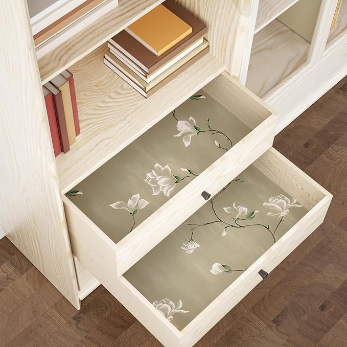 Laatse Floral Wallpaper Peel and Stick 17.5" x 393" Khaki Floral Contact Paper - Image 3