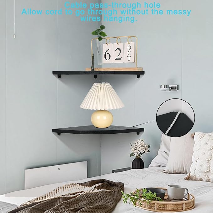 Corner Wall Shelves Set of 2, Rustic Wood Corner Floating Shelves - Image 5