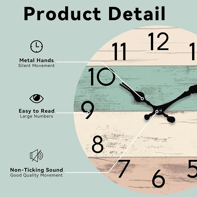 KECYET Wall Clock Silent Non-Ticking Wooden Clocks Battery Operated 8 Inch - Image 2