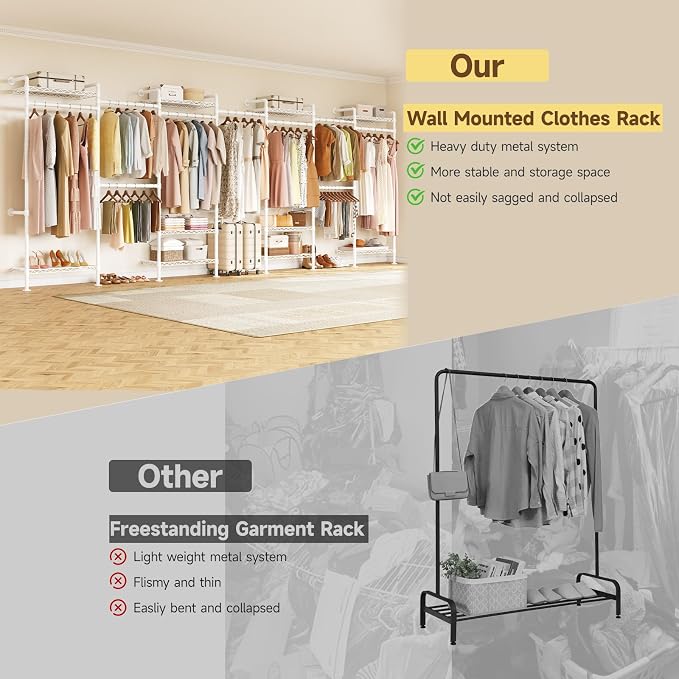 ONBRILL L7 Wall Mounted Industrial Pipe Clothing Rack – Heavy Duty Modular - Image 7