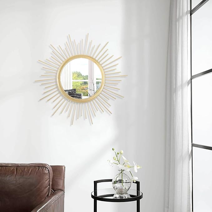 Large Gold Spoked Sunburst Wall Mirror Boho Home Decor Round Wall Art Mirror - Image 4