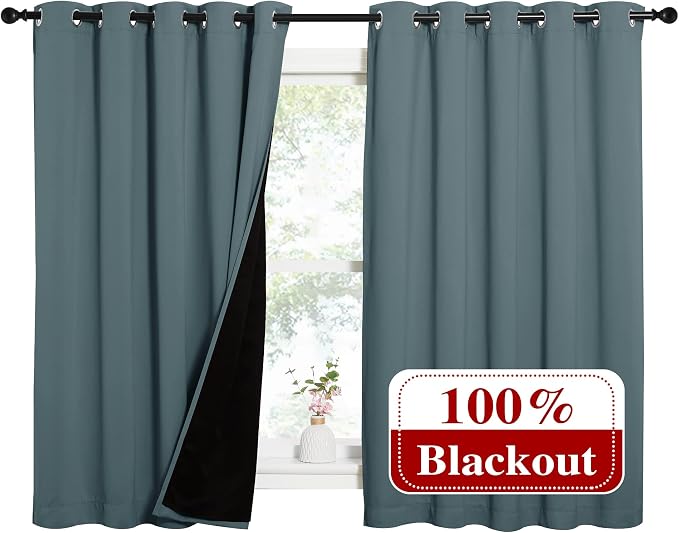 NICETOWN Greyish Green 100% Blackout Lined Curtains, 2 Thick Layers Completely - Image 2
