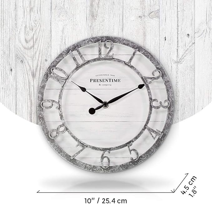 Presentime & Co 10" Farmhouse Series Wall Clock, Quartz Movement, Shiplap Style - Image 4
