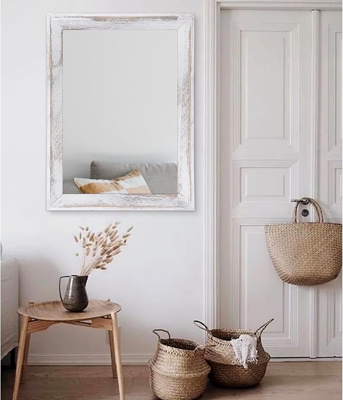 AAZZKANG Mirrors for Wall Rustic Wood Framed Hanging Mirror 28"x20" Decorative - Image 5
