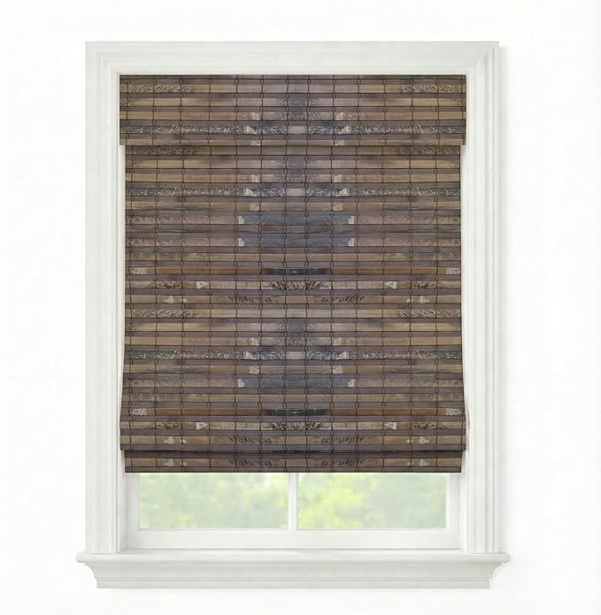 Cordless Woven Wood Roman Shades, 33W x 60H, Hatteras Cocoa, Sizes 20-72 Wide by FirstRateBlinds