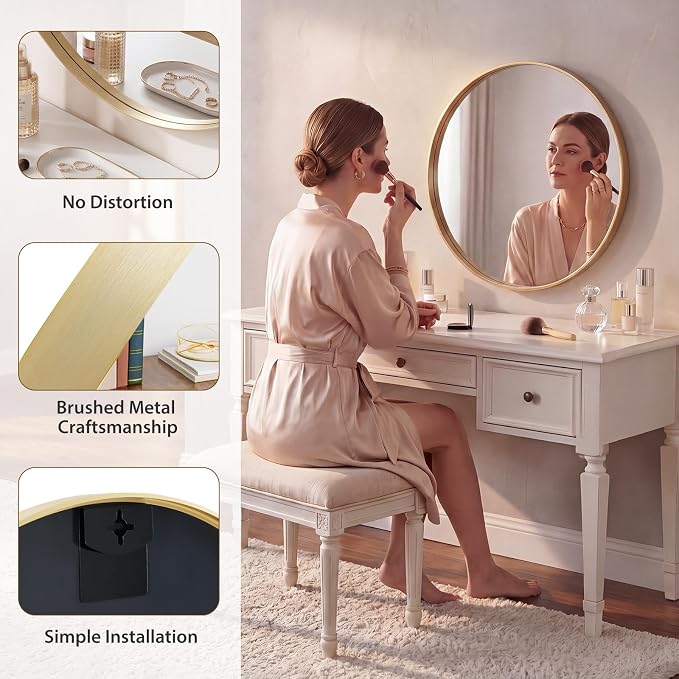NEWBULIG 20-Inch Round Wall Mirror, Bathroom Wall Circle Mirror - Image 4