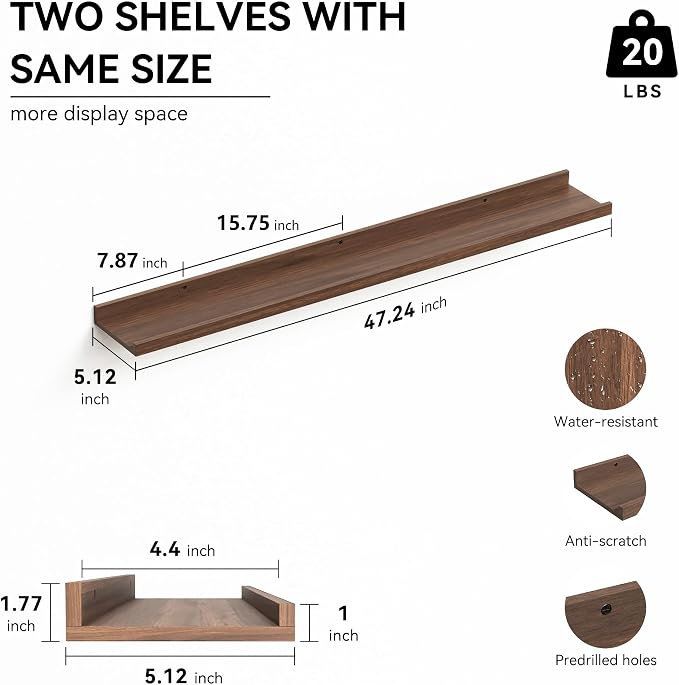 Boswillon 47.2 Inches Long Floating Shelves Wall Mounted, 2 Set Farmhouse Wall - Image 3