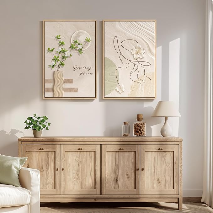 Framed Neutral Boho Wall Art for Bedroom, Mid Century Modern Bohemian Canvas - Image 4