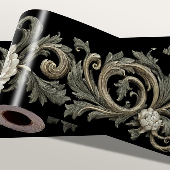 Beige Floral Scroll Wallpaper Border 196x4 Inch Peel and Stick Wall Border by IOHEFY