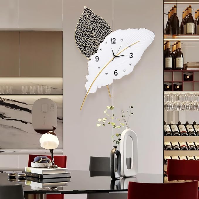 18x27 inch Large Modern Feather Leaf Shape Wall Clock - Image 5