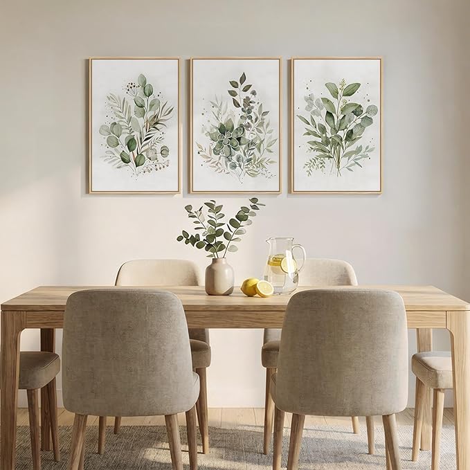 Framed Botanical Wall Art for Living Room, 3 Piece Neutral Sage Green - Image 4