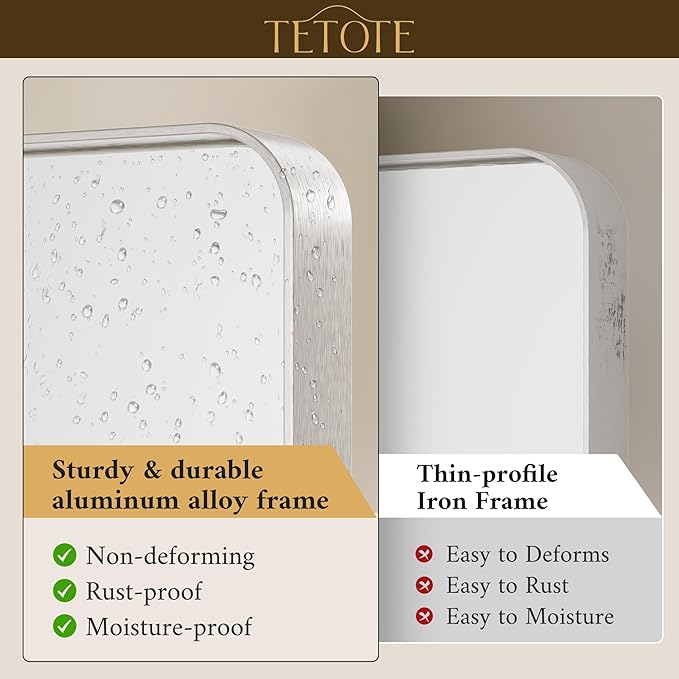 TETOTE 60 x 40 Inch Brushed Nickel Mirror - Image 3