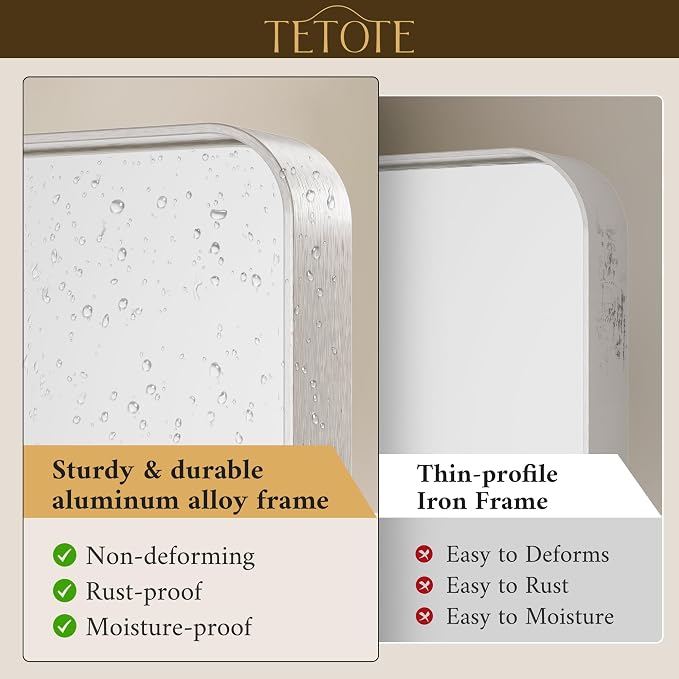 TETOTE Brushed Nickel Mirror 28 x 36 Inch - Image 3