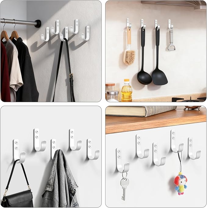 15-Pack White Metal Wall Hooks, Heavy Duty Screw-in Coat Hooks Wall Mounted - Image 4