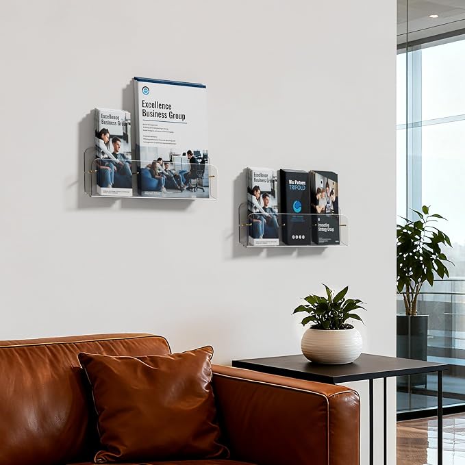 HIIMIEI Brochure Holder Wall Mount: 2-Pack Acrylic Modular Flyer, Pamphlet - Image 4