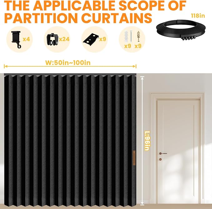Room Divider Curtain Sets with Flexible Ceiling Track, Privacy Soundproof - Image 2