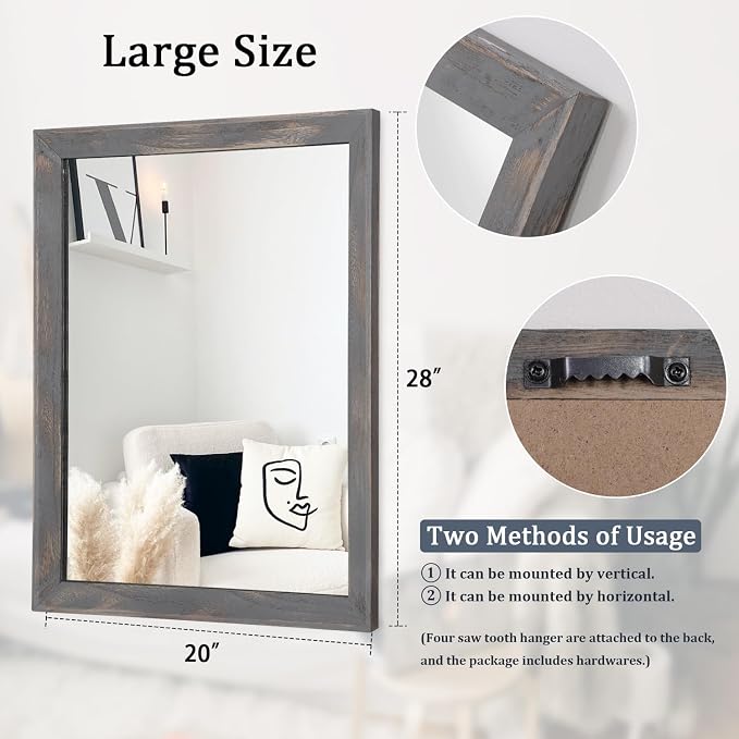AAZZKANG Wooden Mirror Rectangle Rustic Mirrors - Image 2