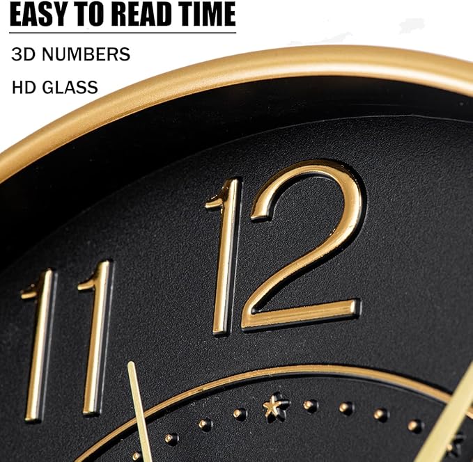 HZDHCLH Modern Wall Clocks Battery Operated, 10 inch Black and Gold Clock - Image 5