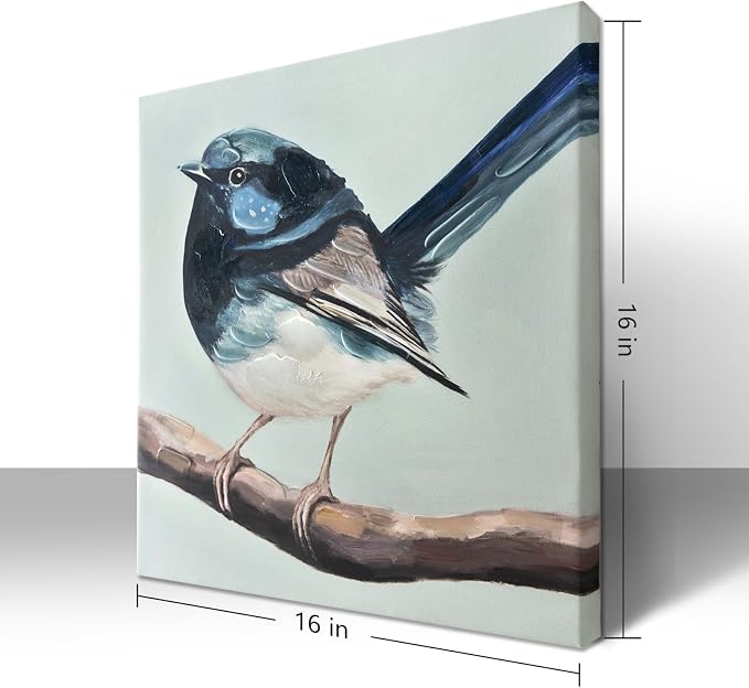 JolyWell Hand-Painted Bathroom bird wall artt, Sparrow canvas Wall Picture - Image 4