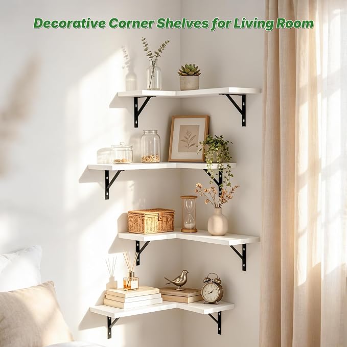 NATURE'S SOURCE Corner Floating Shelves Set of 4, Corner Shelves Wall Mounted - Image 4
