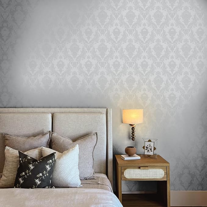 Tempaper Textured Metallic Silver Damsel Removable Peel and Stick Damask - Image 4