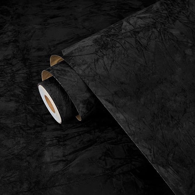 Wallercity Black Floral Leaves Velvet Wallpaper Peel and Stick by Wallercity