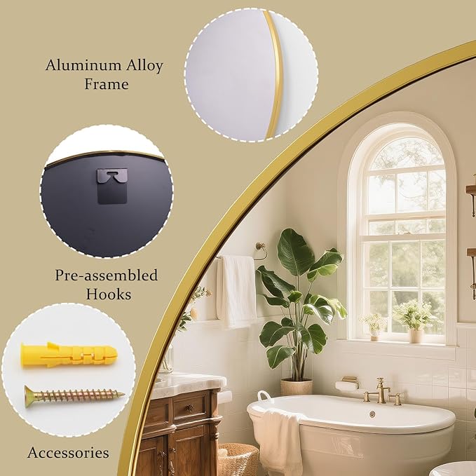 XRAMFY 42 Inch Round Gold Metal Wall Mirror - Image 5