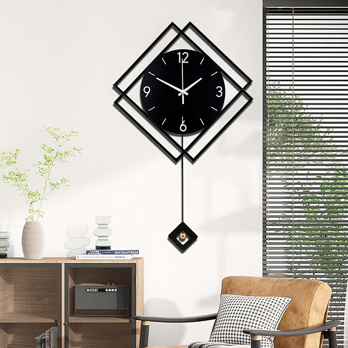 Wall Clock with Pendulum, Silent Quality Quartz Battery Operated, Modern Large - Image 6