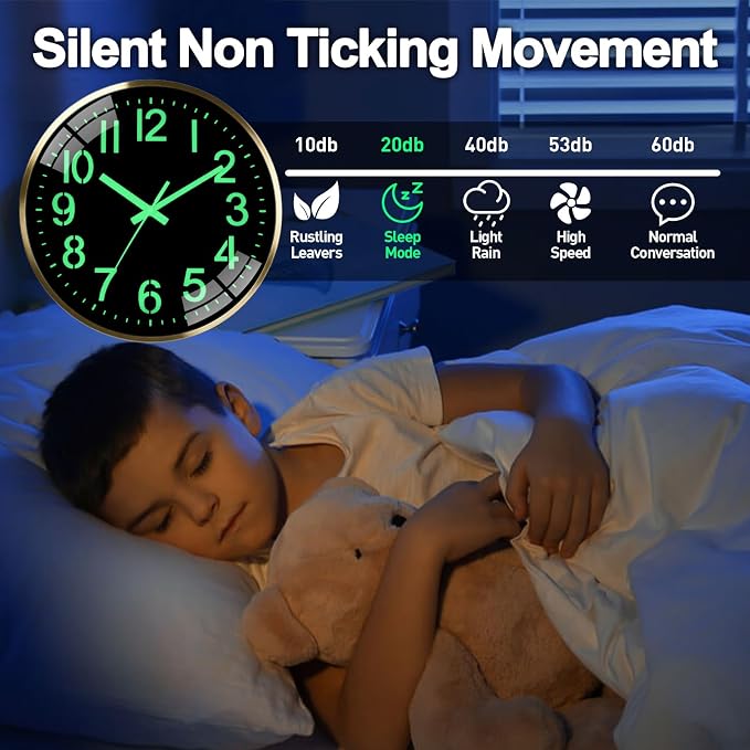 Luminous wall Clock Modern Silent Wall Clock, Non-Ticking Battery Operated Wall - Image 7