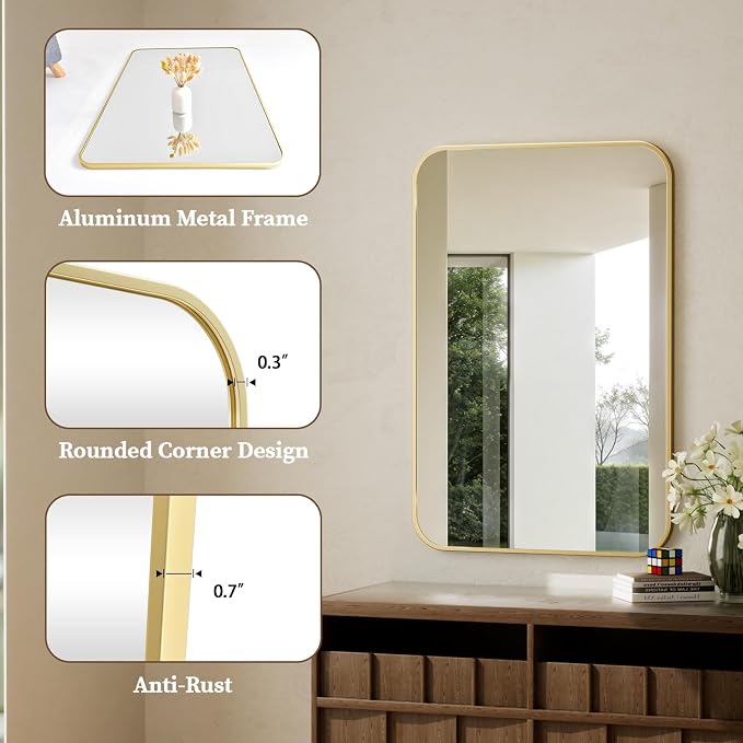 BEAUTYPEAK 20" x 28" Rectangular Aluminum Alloy Frame Wall Mounted Bathroom - Image 3