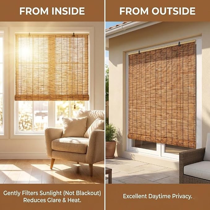 Bamboo Roman Shades for Windows 27 inch 30 inch 34 inch 46 inch Cordless Bamboo - Image 5