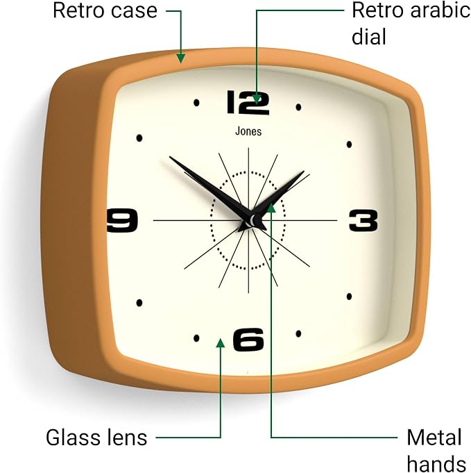 JONES CLOCKS® Movie wall Clock | Retro Rectangular Clock | 10 inch | Mustard - Image 6