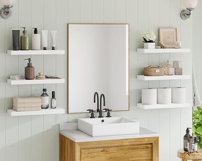 Fixwal White Shelves, 15.8in Floating Shelves, Farmhouse Shelf Wall Decor - Image 2