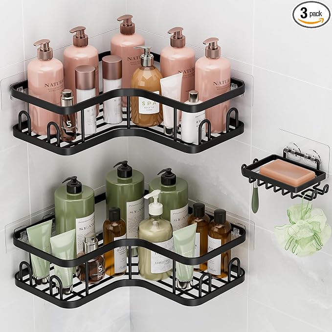 Veken Corner Adhesive Shower Caddy 3-Pack by Veken