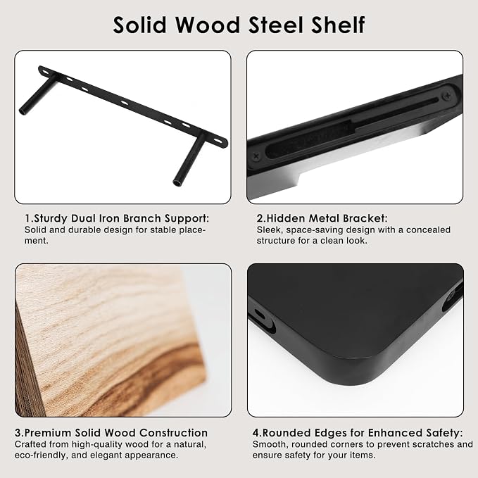 Fixwal Corner Floating Shelves for Wall Mounted Natural Solid Wood 16"x11.4" - Image 4