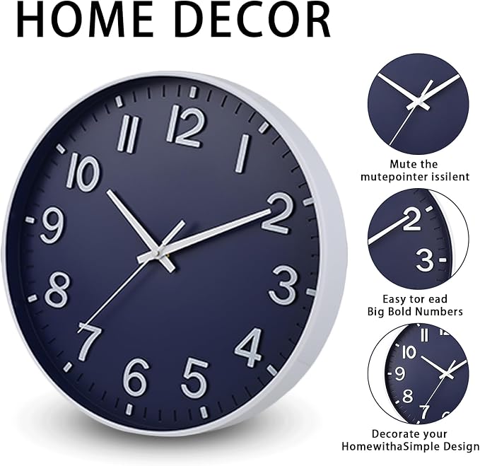 HZDHCLH Wall Clocks Battery Operated, Wall Clock Navy Blue, 10 inch Wall Clock - Image 3