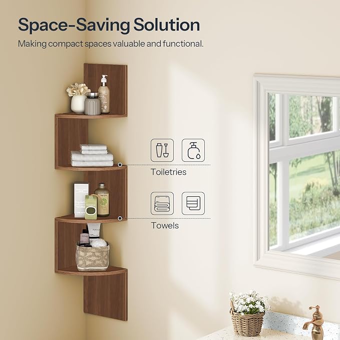 HOOBRO Corner Shelf Wall-Mounted, 4-Tier Corner Bookshelves - Image 5