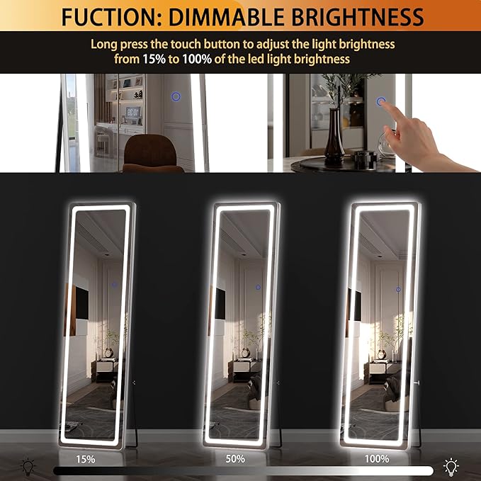 Hasipu Full Length Mirror with Lights, Full Body Dressing Standing, Hanging - Image 4