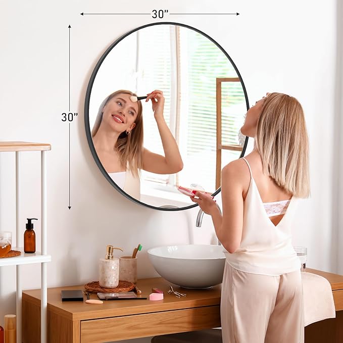 NEWBULIG Round Bathroom Mirror for Over Sink, 30 Inch Wall Mount Vanity Circle - Image 2