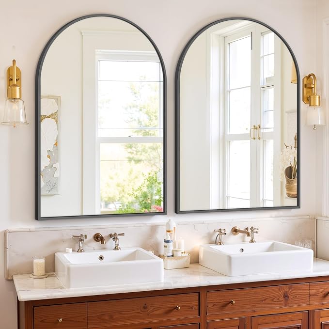 Bathroom Mirror for Wall, 36x24 Inch Arched Mirror, Matte Black Metal Framed - Image 6
