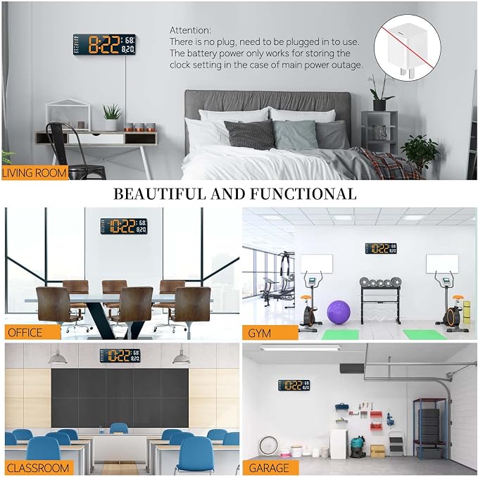 Abovsare Digital Wall Clock for Living Room Decor, Desk Alarm Clock for Bedroom - Image 7